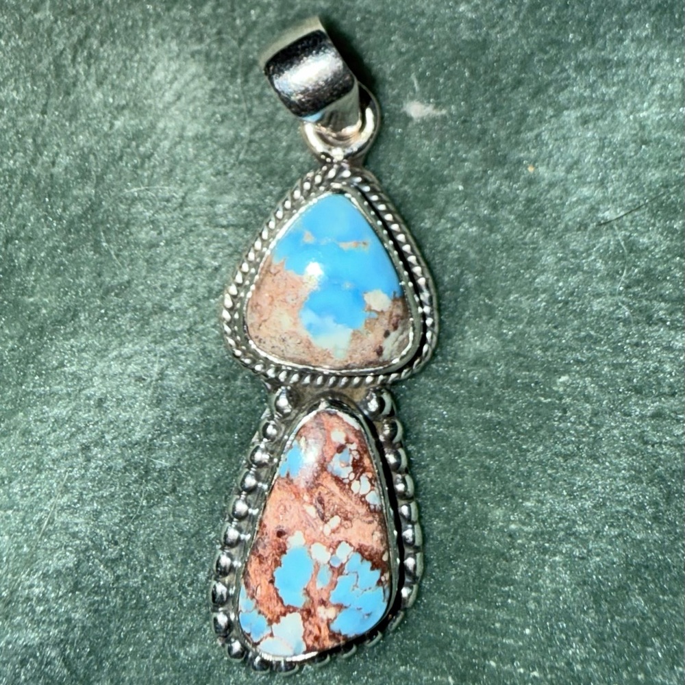 Sterling Silver Turquoise Double Teardrop Pendant - Golden Hills